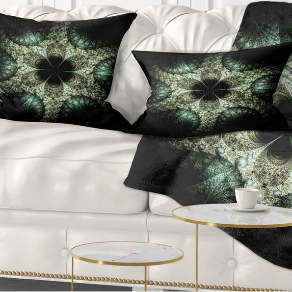 Designart Yellow and Green Fractal Flower - Abstract Throw Pillow - 12x20