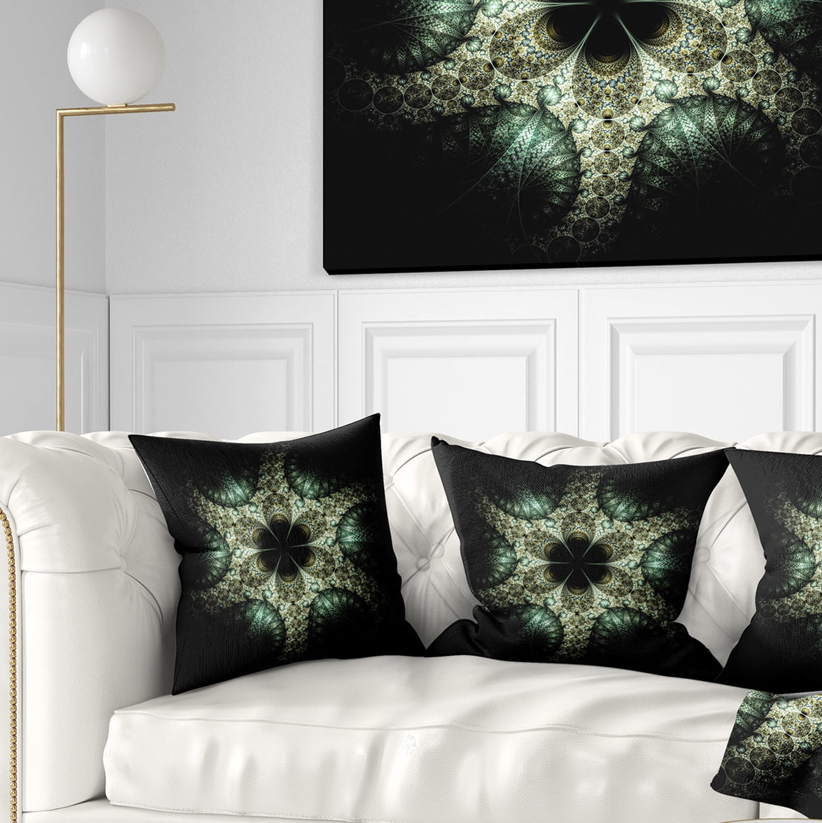 Designart Yellow and Green Fractal Flower - Abstract Throw Pillow - 18x18