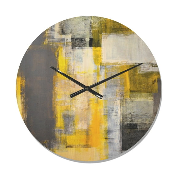 Designart 'Yellow and Grey Abstract ' Modern Wood Wall Clock