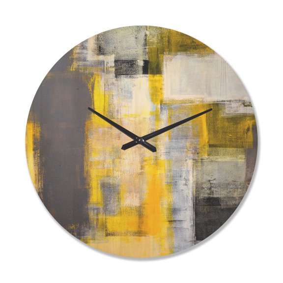 Designart 'Yellow and Grey Abstract ' Modern Wood Wall Clock