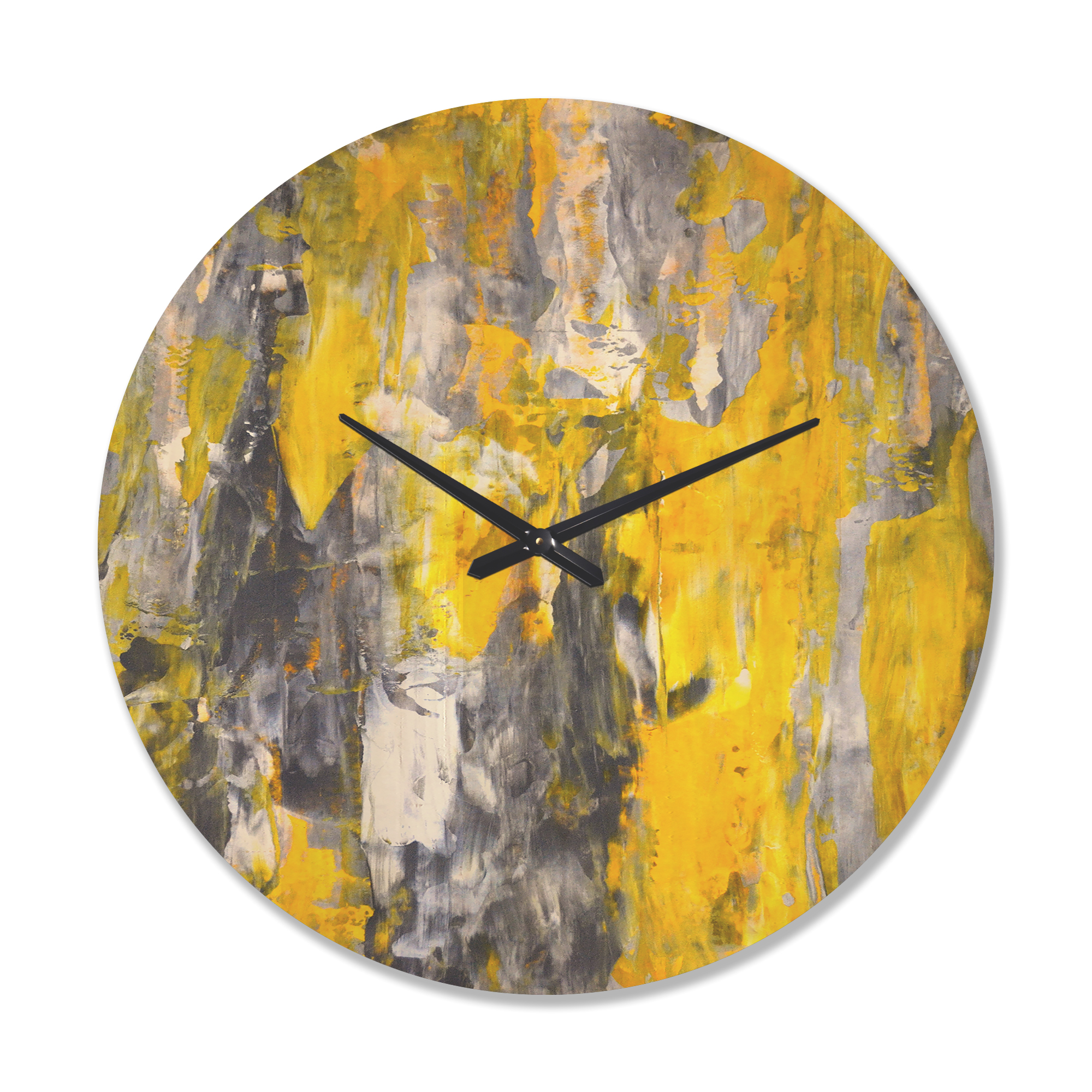 Designart 'Yellow and Grey Abstract Pattern' Modern Wood Wall Clock