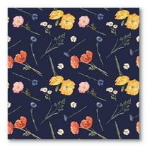 Designart ' Yellow and Orange Wild Flowers On Dark Blue ' Traditional Canvas Wall Art Print