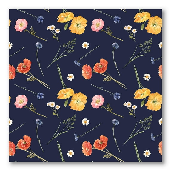 Designart ' Yellow and Orange Wild Flowers On Dark Blue ' Traditional Canvas Wall Art Print
