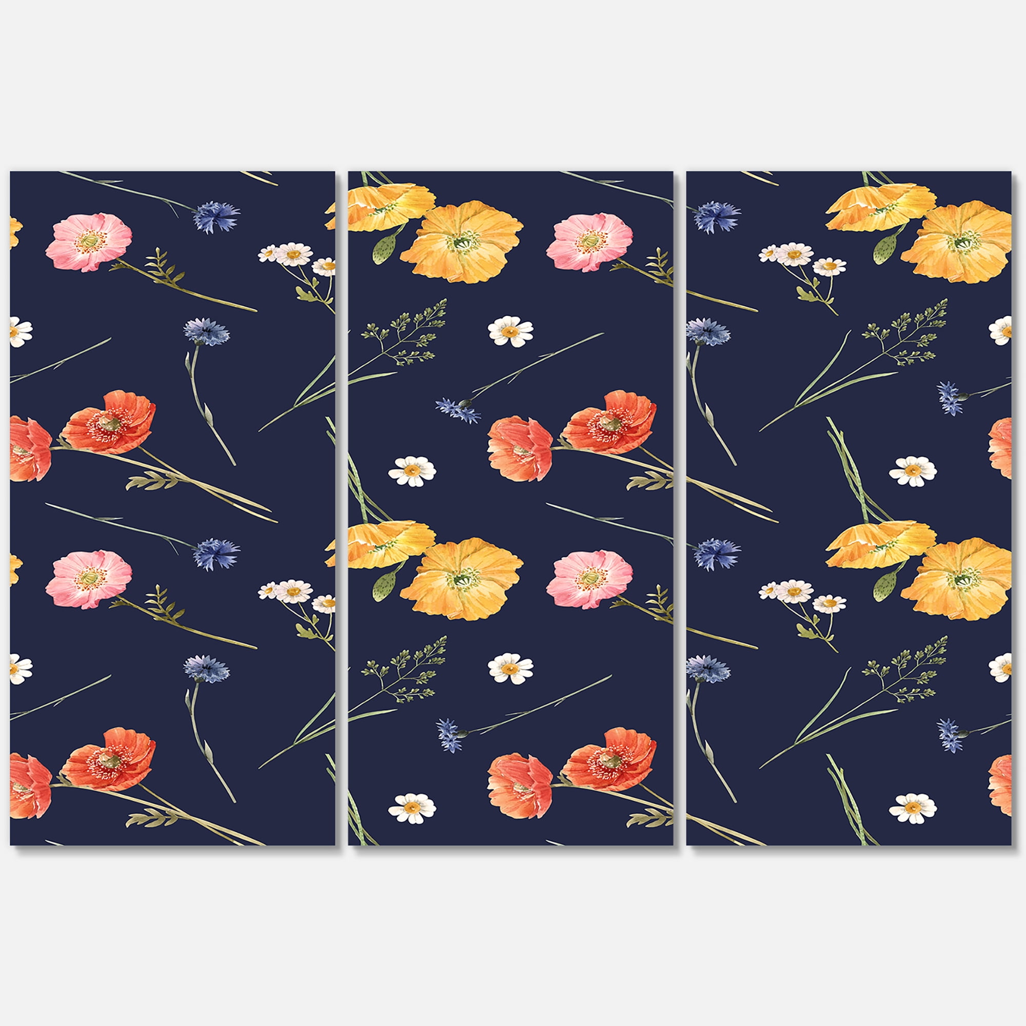 Designart ' Yellow and Orange Wild Flowers On Dark Blue ' Traditional Canvas Wall Art Print