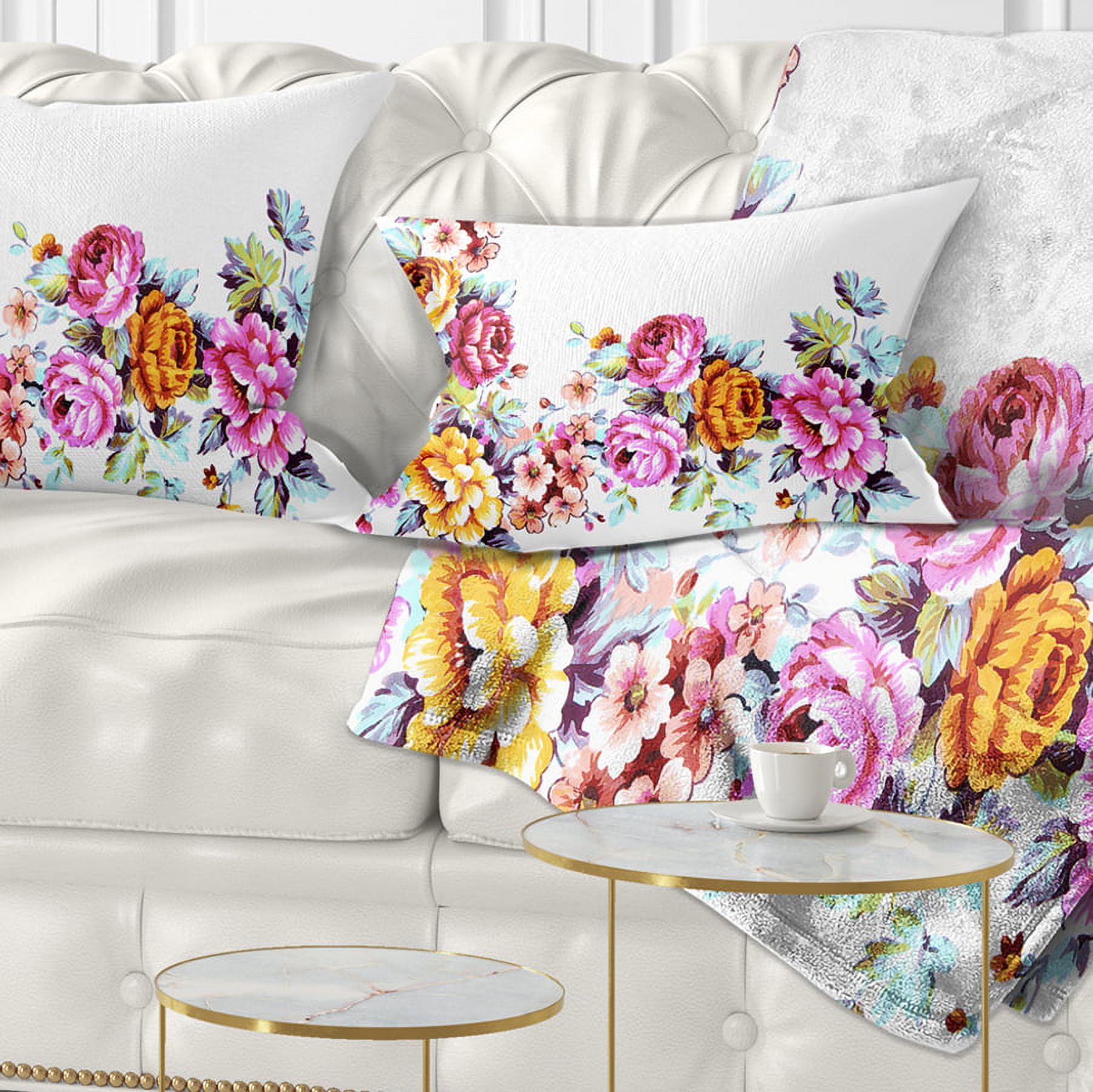 Designart Yellow and Pink Flowers - Floral Throw Pillow - 12x20