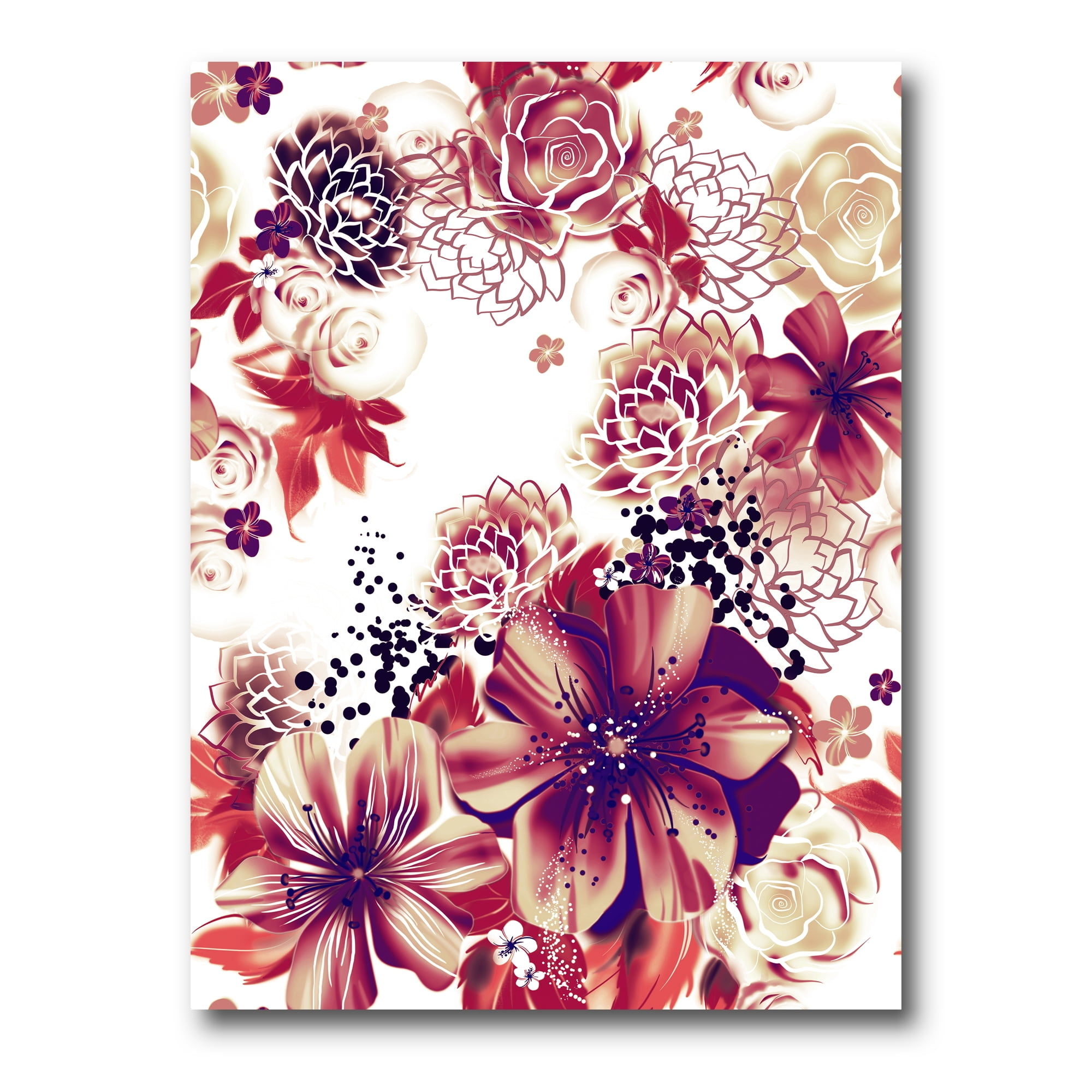 Designart ' Yellow and Pink Flowers Retro ' Traditional Canvas Wall Art Print