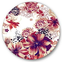 Designart 'Yellow and Pink Flowers Retro' Traditional Circle Metal Wall Art 36x36 - Disc of 36
