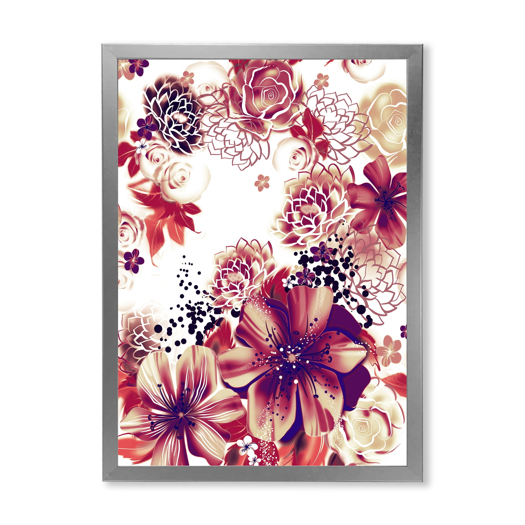 Designart 'Yellow and Pink Flowers Retro' Traditional Framed Art Print