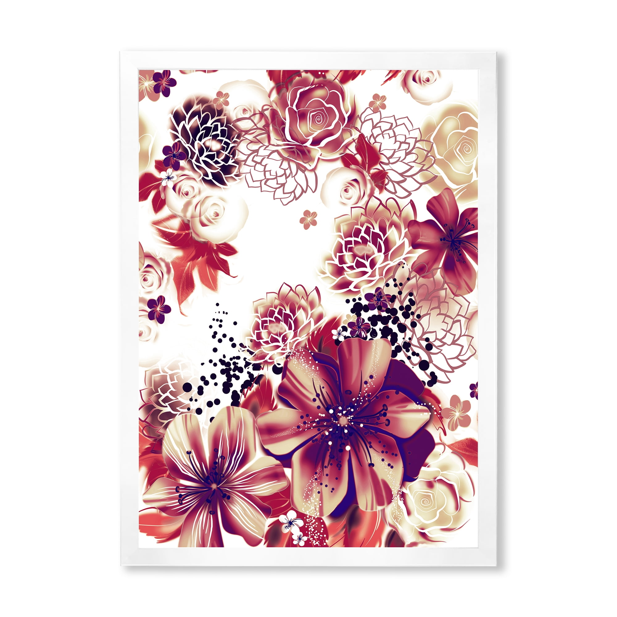 Designart 'Yellow and Pink Flowers Retro' Traditional Framed Art Print