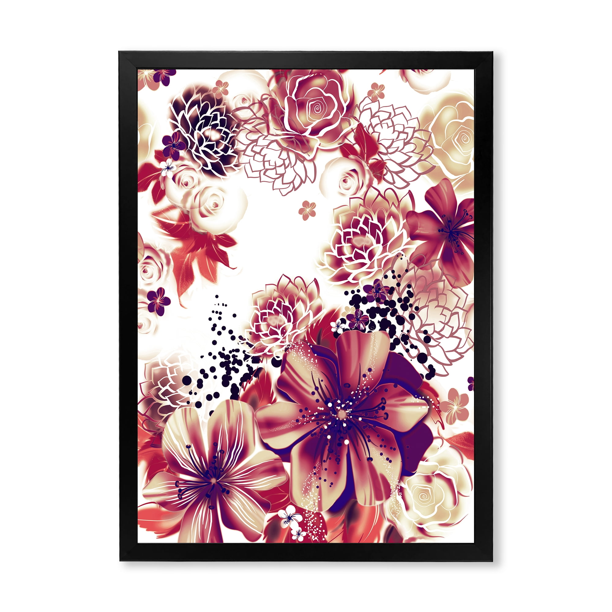 Designart 'Yellow and Pink Flowers Retro' Traditional Framed Art Print