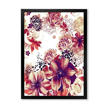 Designart 'Yellow and Pink Flowers Retro' Traditional Framed Art Print