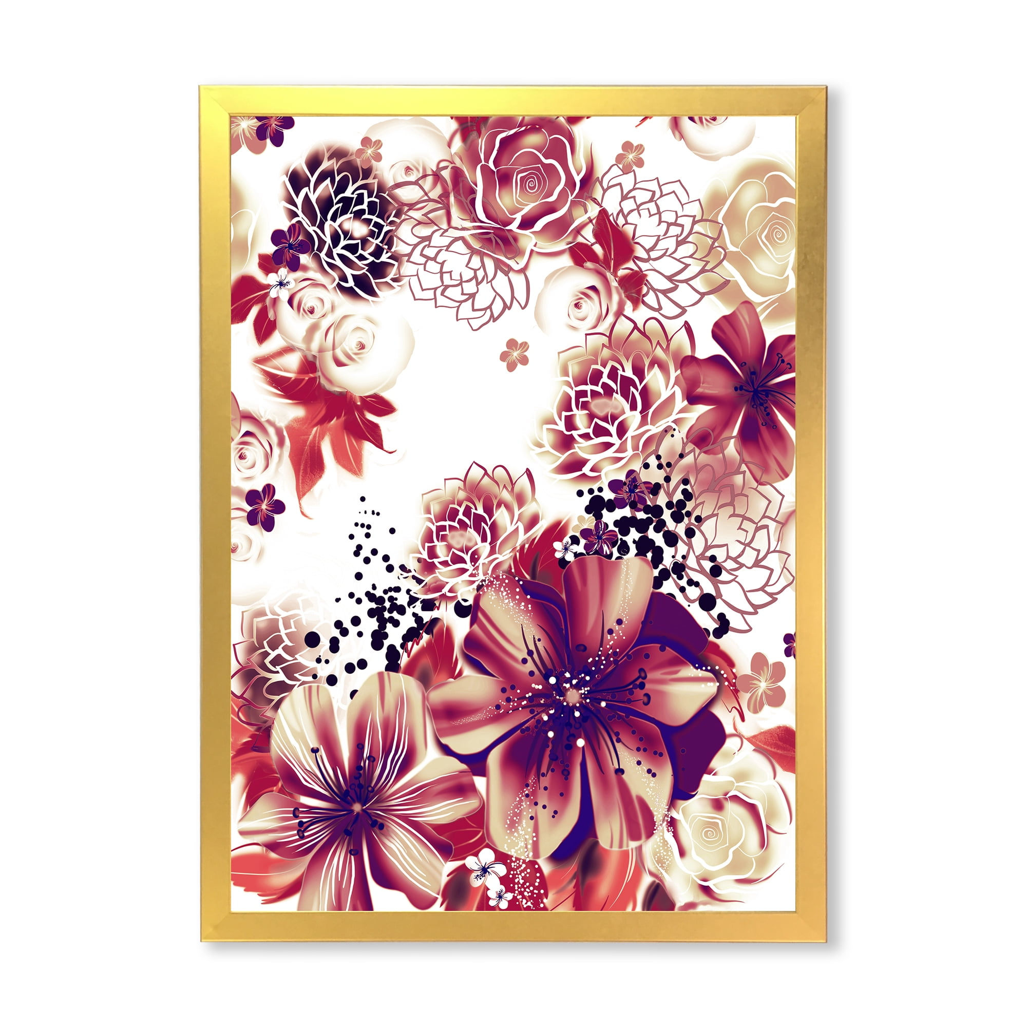 Designart 'Yellow and Pink Flowers Retro' Traditional Framed Art Print