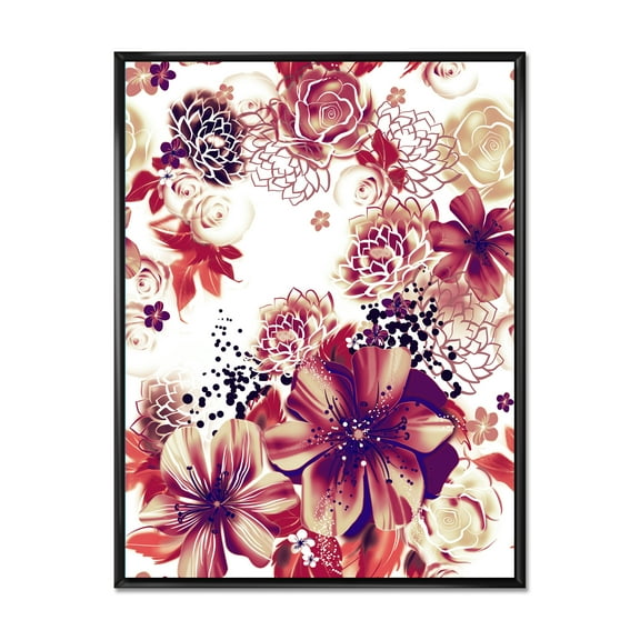 Designart 'Yellow and Pink Flowers Retro' Traditional Framed Canvas Wall Art Print