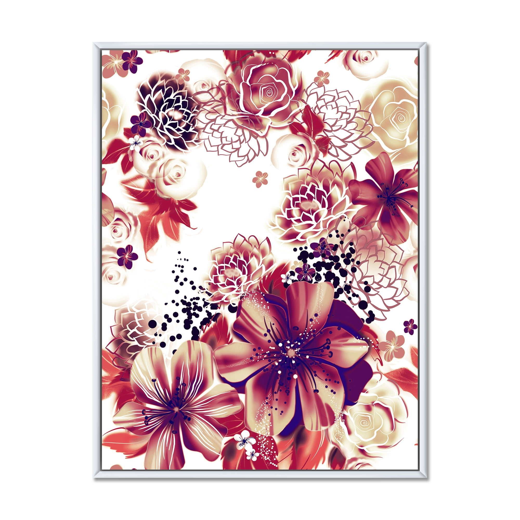 Designart 'Yellow and Pink Flowers Retro' Traditional Framed Canvas Wall Art Print