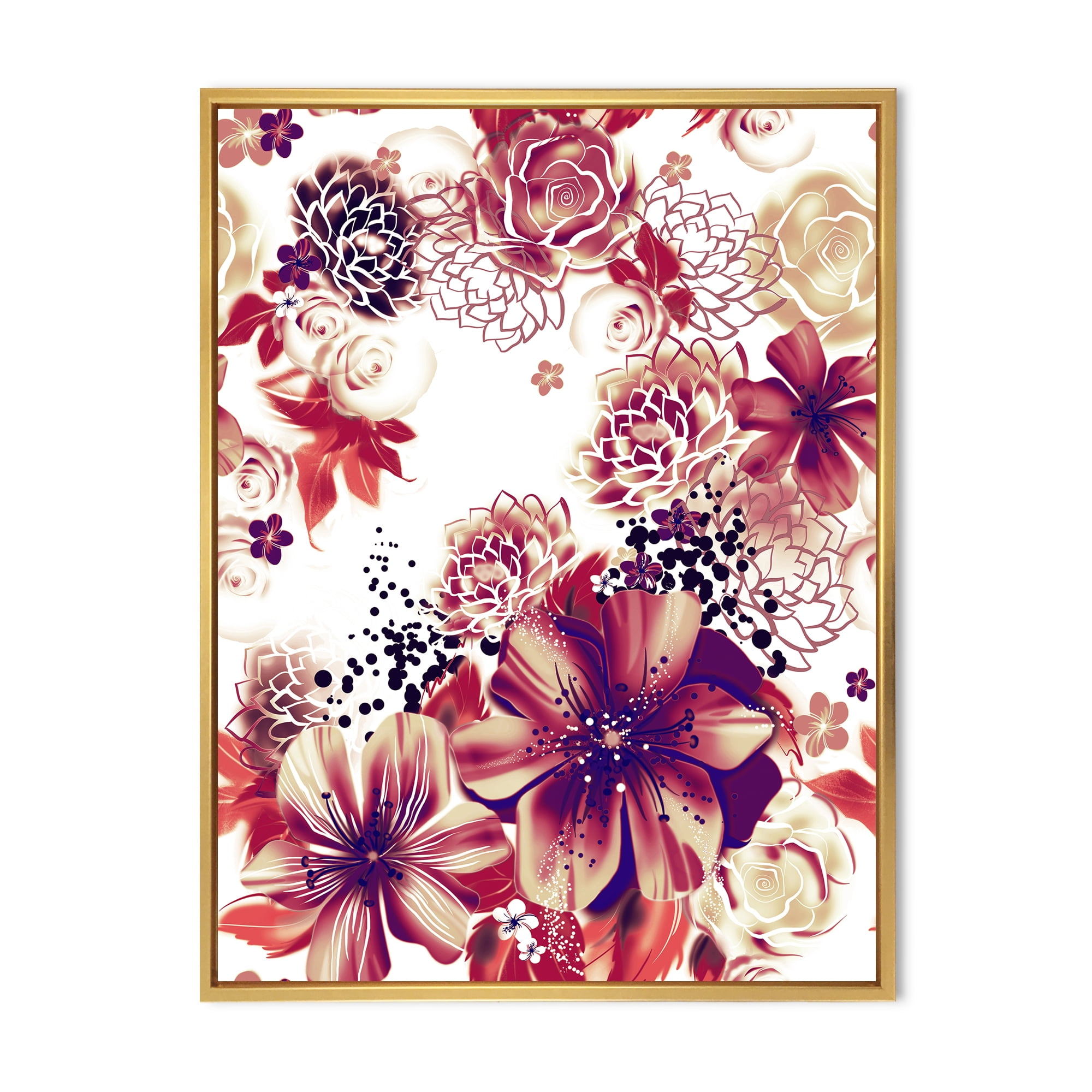 Designart 'Yellow and Pink Flowers Retro' Traditional Framed Canvas Wall Art Print