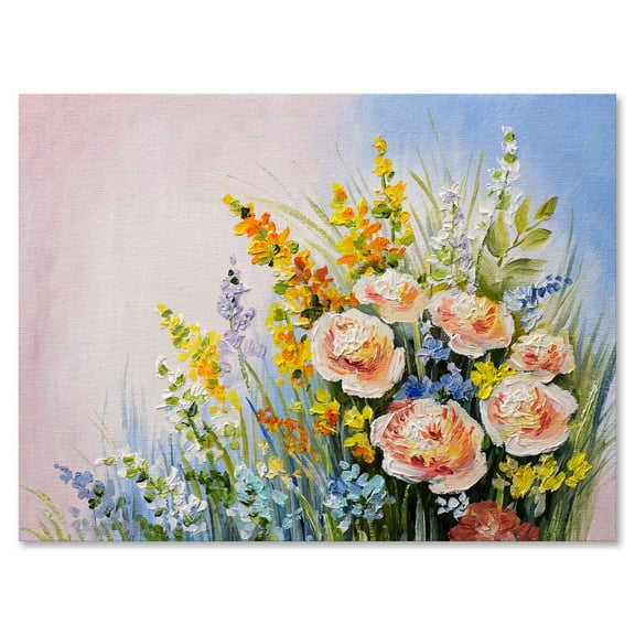 Designart ' Yellow and Pink Summer Wildflowers ' Traditional Canvas Wall Art Print