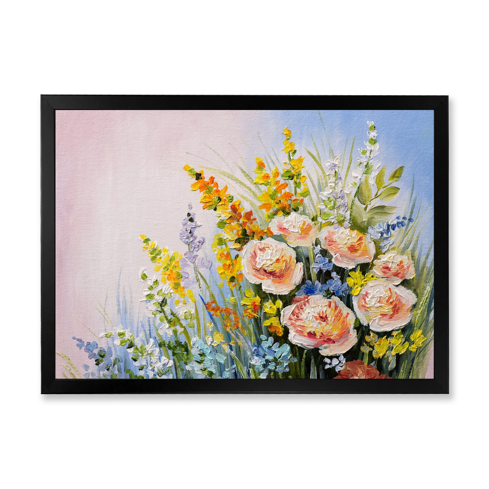 Designart 'Yellow and Pink Summer Wildflowers' Traditional Framed Art Print