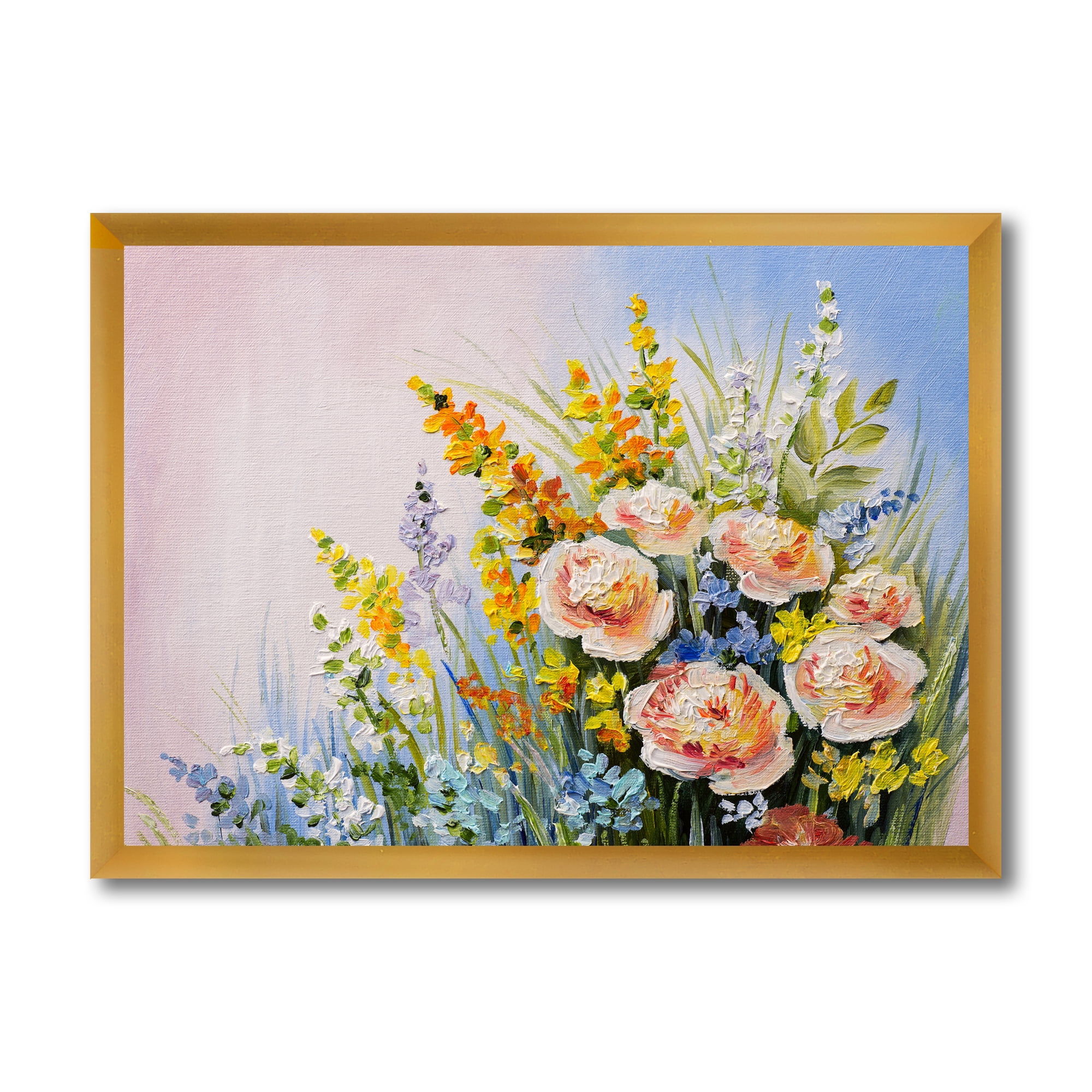 Designart 'Yellow and Pink Summer Wildflowers' Traditional Framed Art Print
