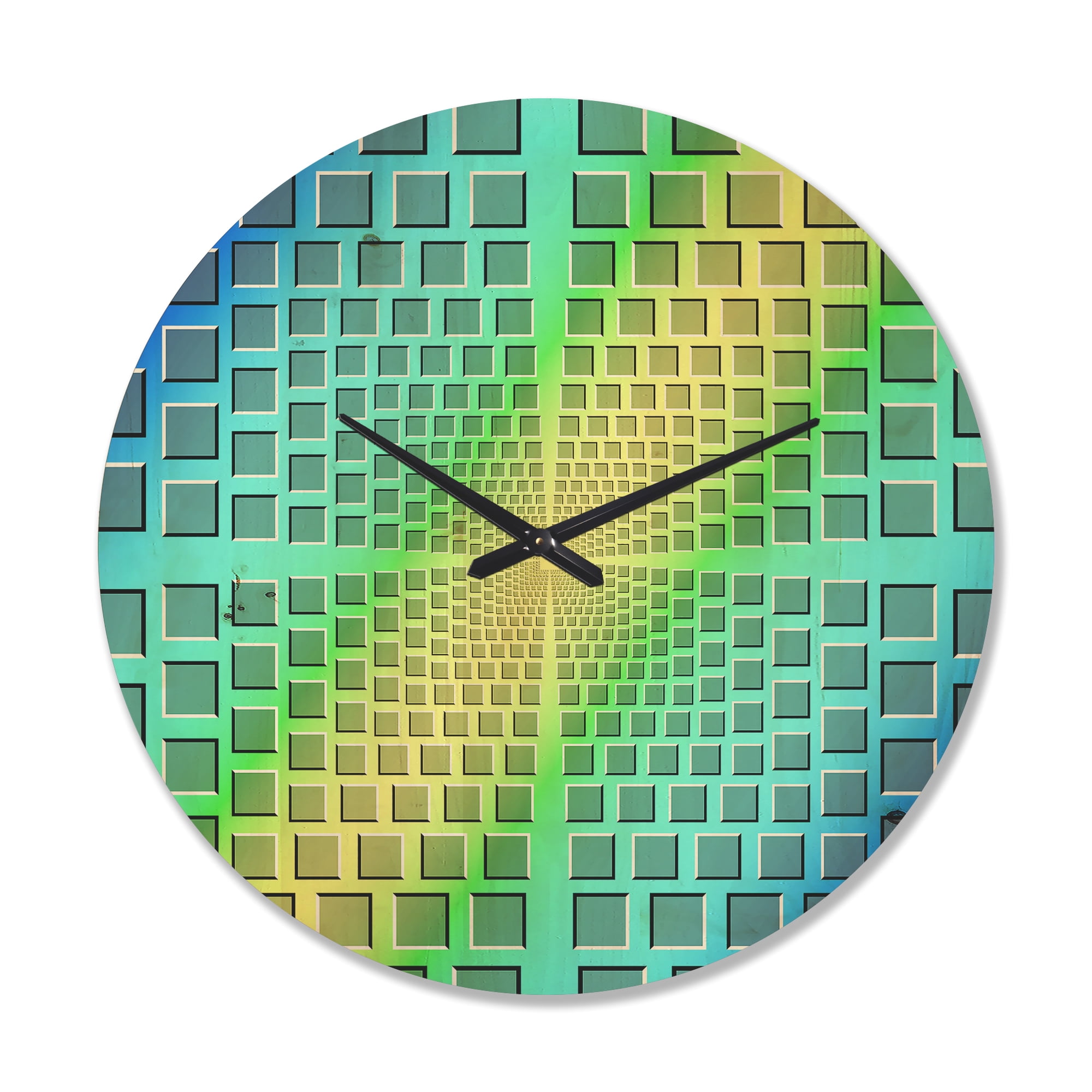 Designart 'Yellow and Purple Optical Illusion ' Modern Wood Wall Clock