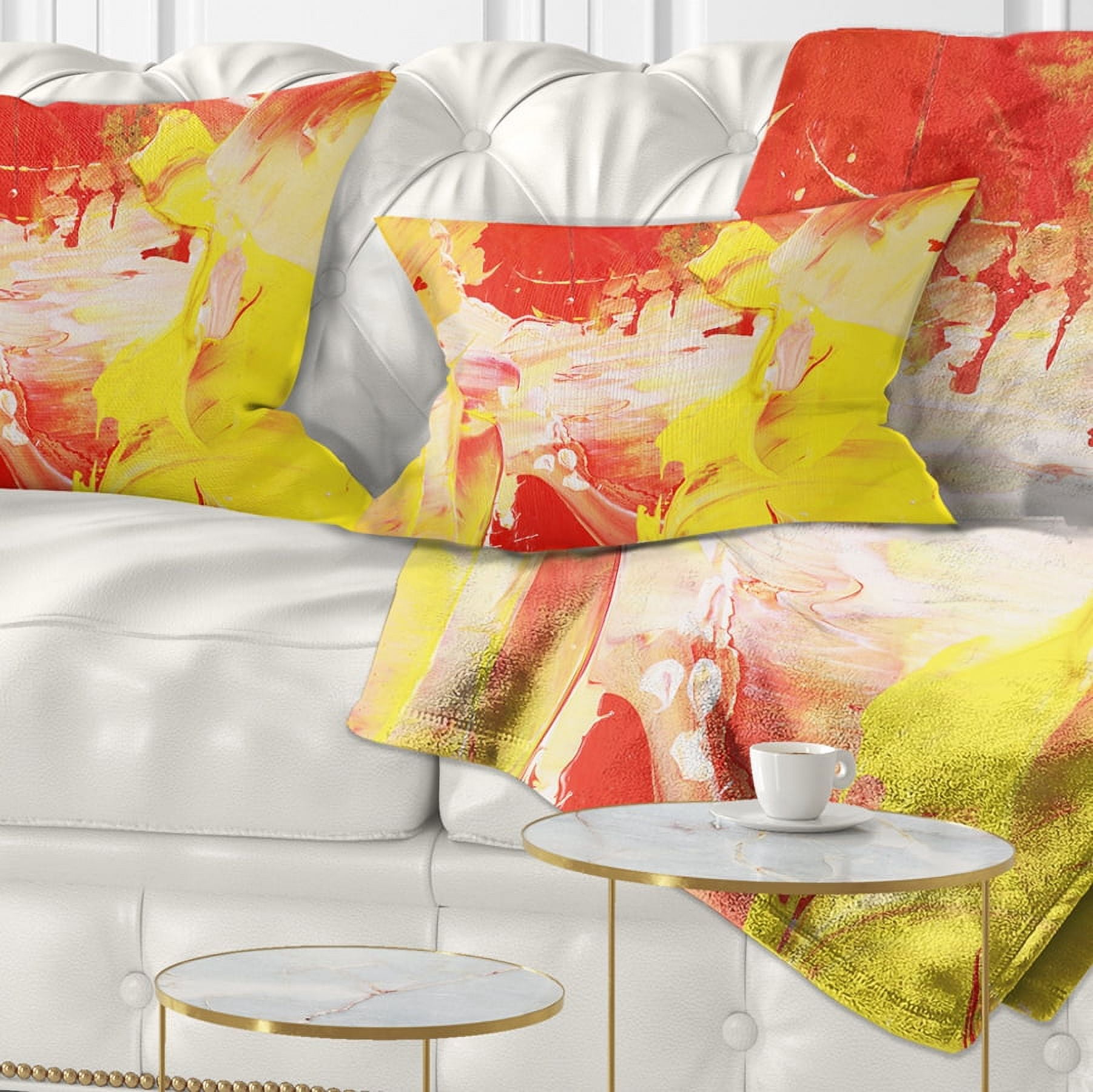 Designart Yellow and Red Abstract Art - Abstract Throw Pillow - 12x20