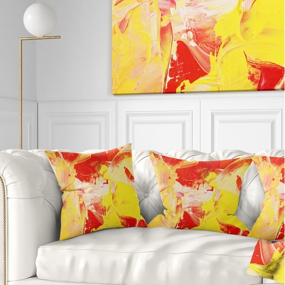 Designart Yellow and Red Abstract Art - Abstract Throw Pillow - 16x16