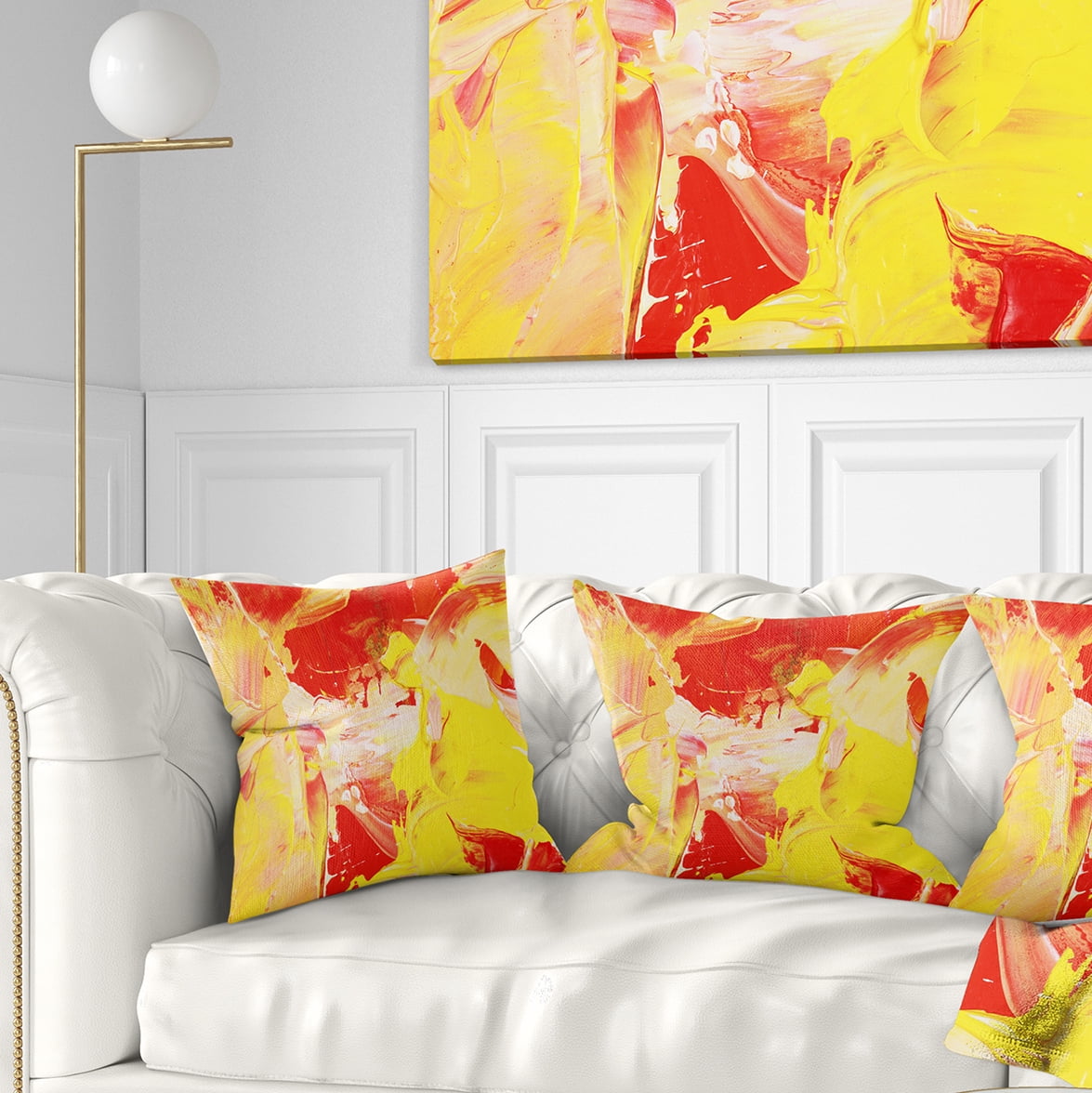 Designart Yellow and Red Abstract Art - Abstract Throw Pillow - 18x18