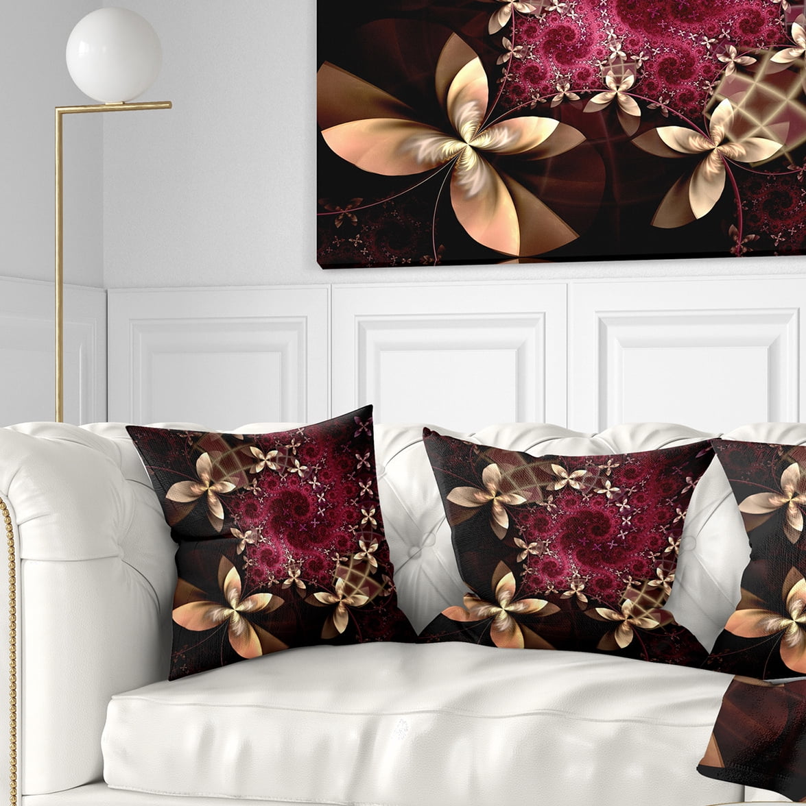 Designart Yellow and Red Fractal Flower Pattern - Abstract Throw Pillow - 18x18