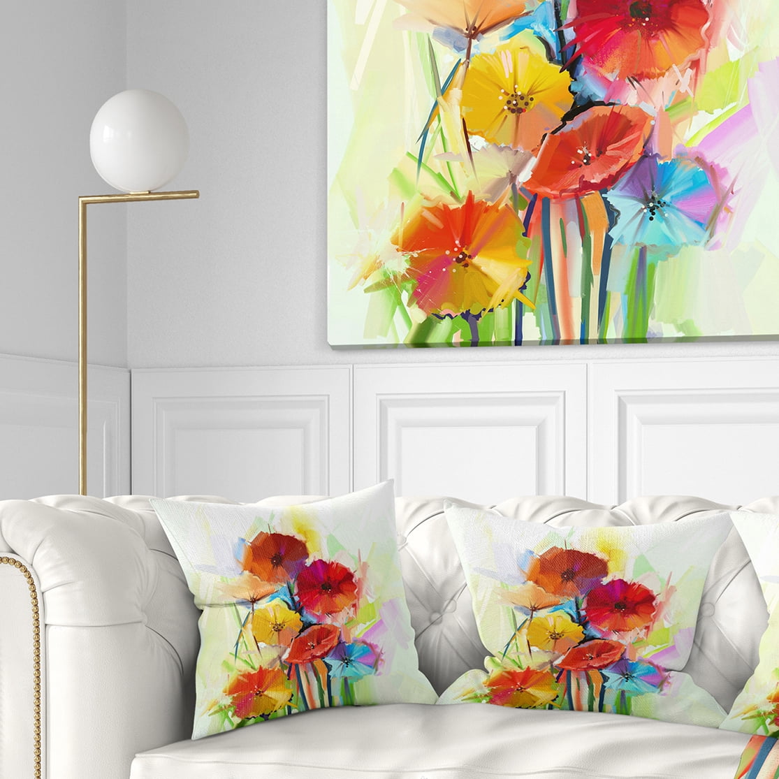 Designart Yellow and Red Gerbera Flowers - Floral Throw Pillow - 16x16