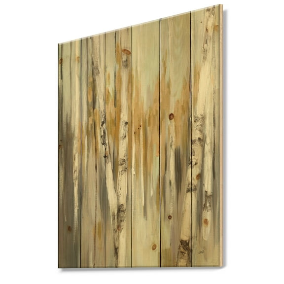 Designart 'Yellow and Silver Birch Forest' Cottage Print on Natural Pine Wood