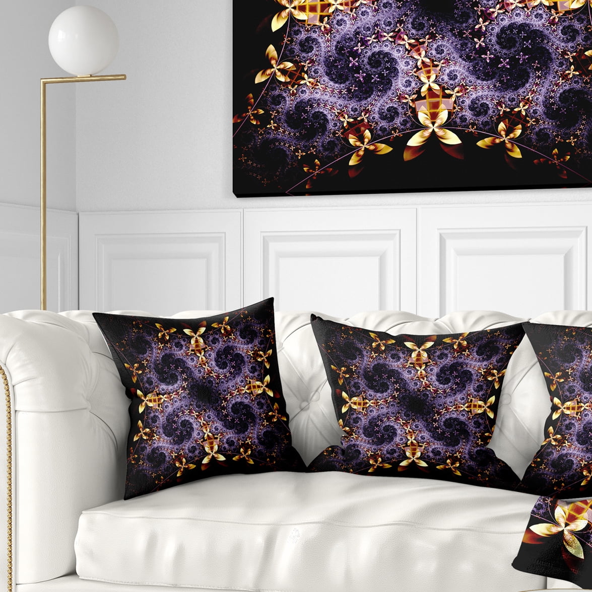 Designart Yellow and Violet Fractal Flower - Abstract Throw Pillow - 18x18