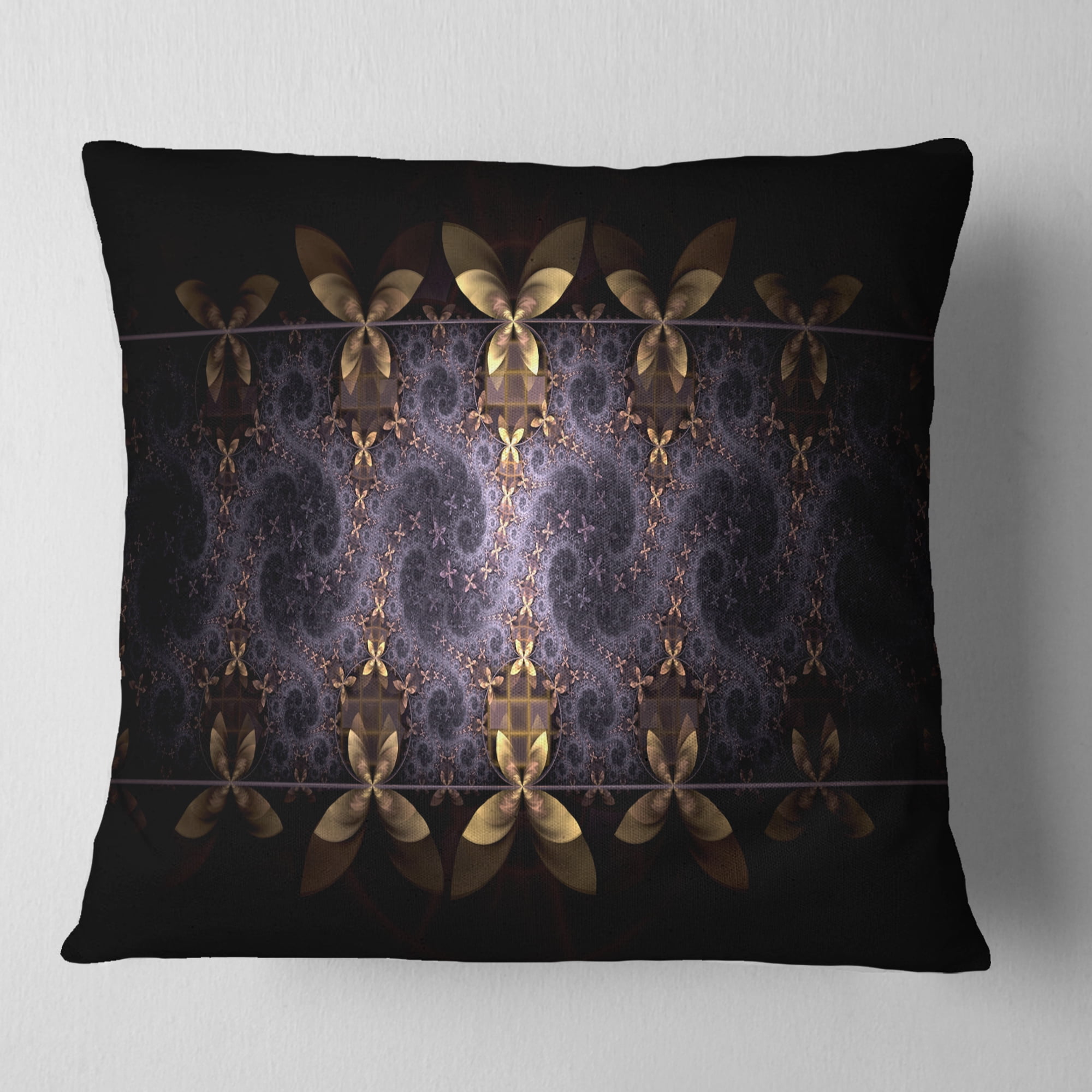 Designart Yellow and Violet Fractal Flower - Floral Throw Pillow - 18x18