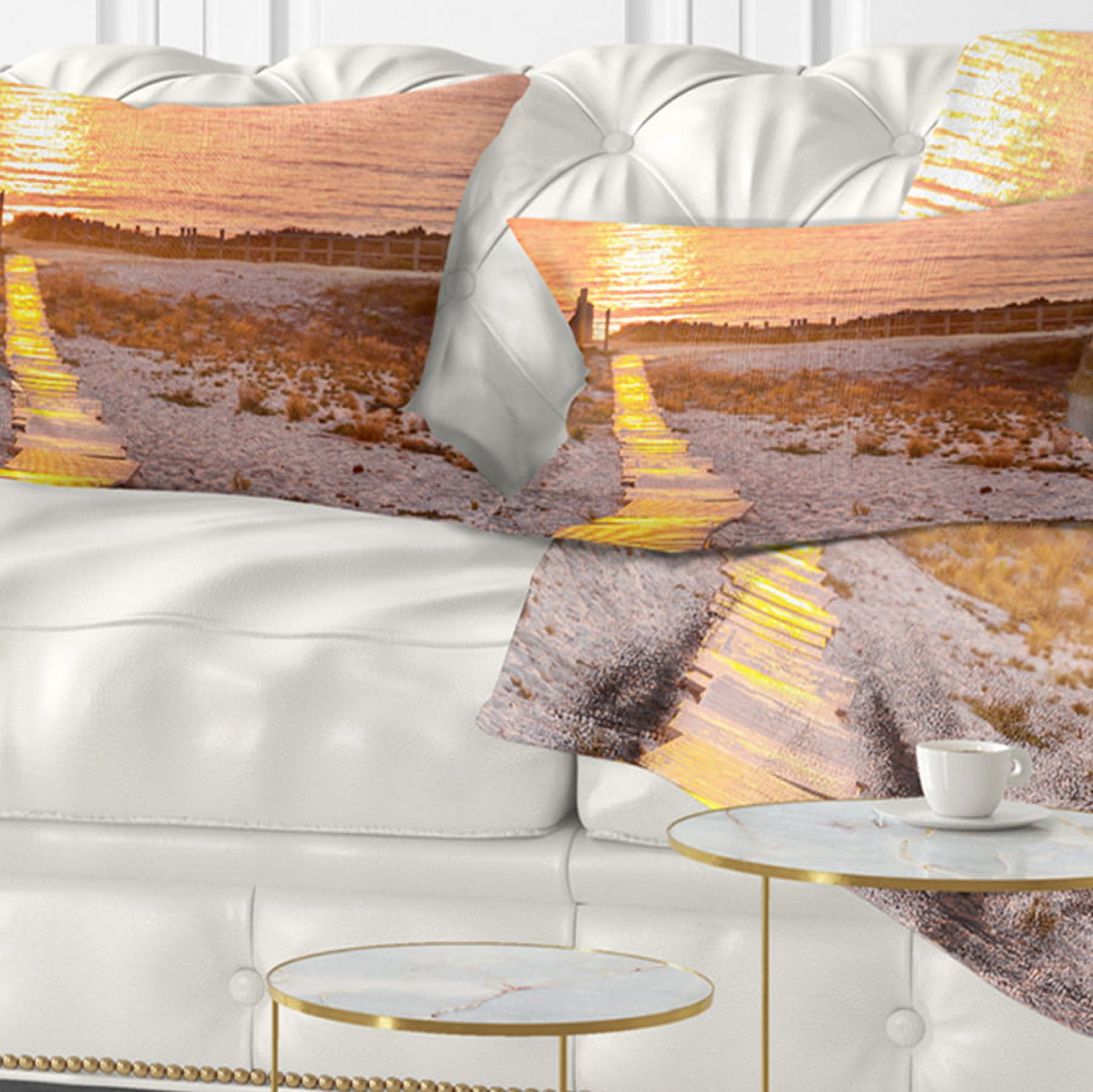 Designart Yellowish Boardwalk into Seashore - Bridge Throw Pillow - 12x20