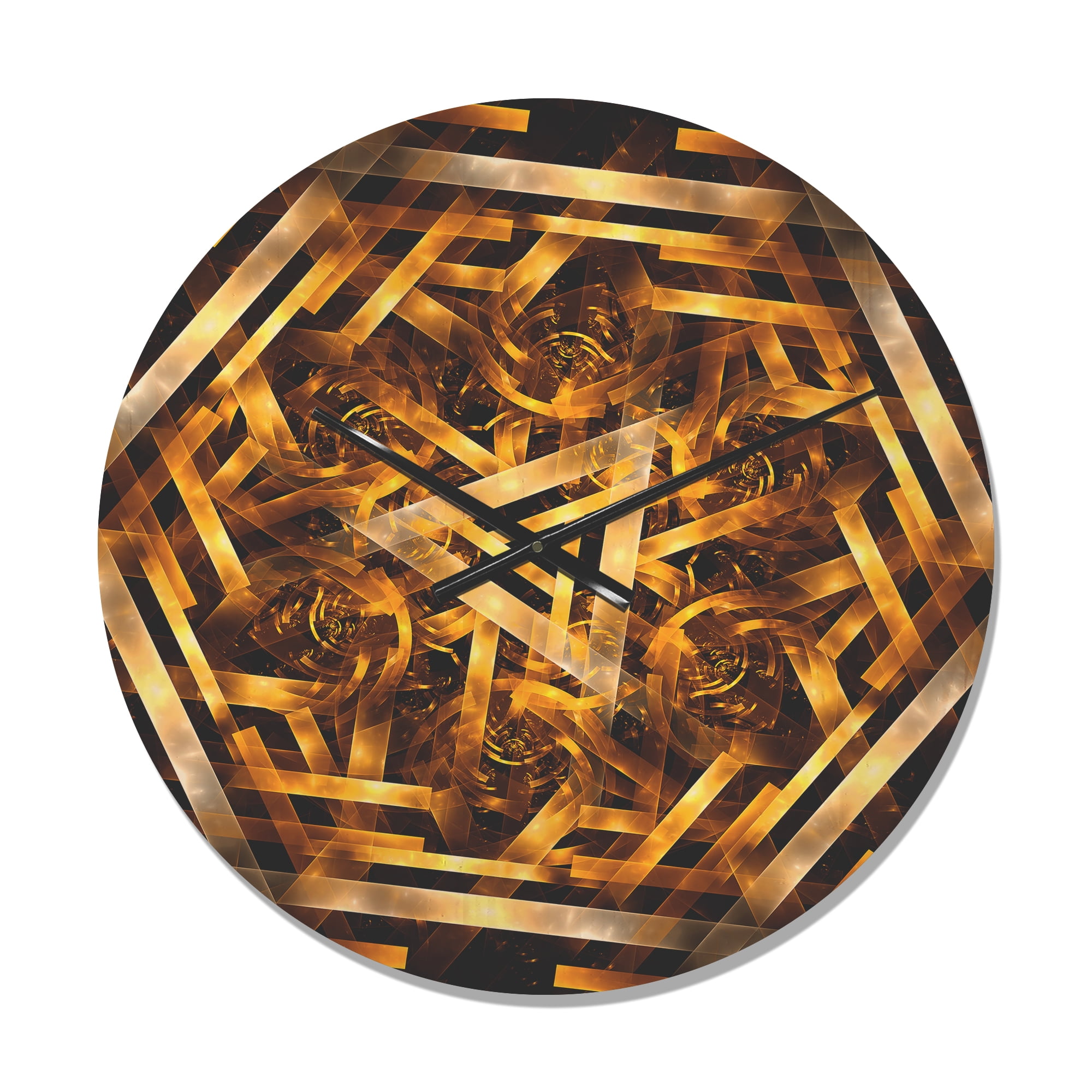 Designart 'Yellowish Hexagon Fractal 3D' Modern Wood Wall Clock