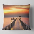 thumbnail image 1 of Designart Yellowish Sky and Long Wooden Bridge - Pier Seascape Throw Pillow - 16x16, 1 of 4