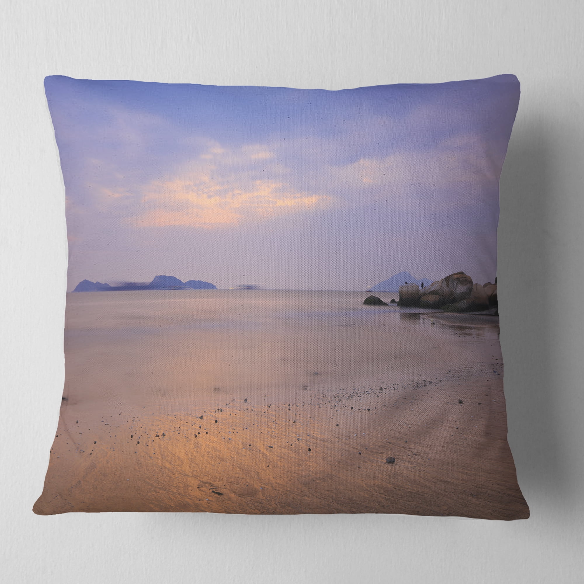 Designart Yellowish Sunset at Lung Kwu Tan Coastline - Landscape Printed Throw Pillow - 18x18