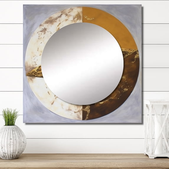 Designart "Yin and Yang in Gold and White II" Meditation Square Mirror For Wall Decor - Large Gold Square Mirror Printed Wall Decor - Traditional Square Living Room Mirror