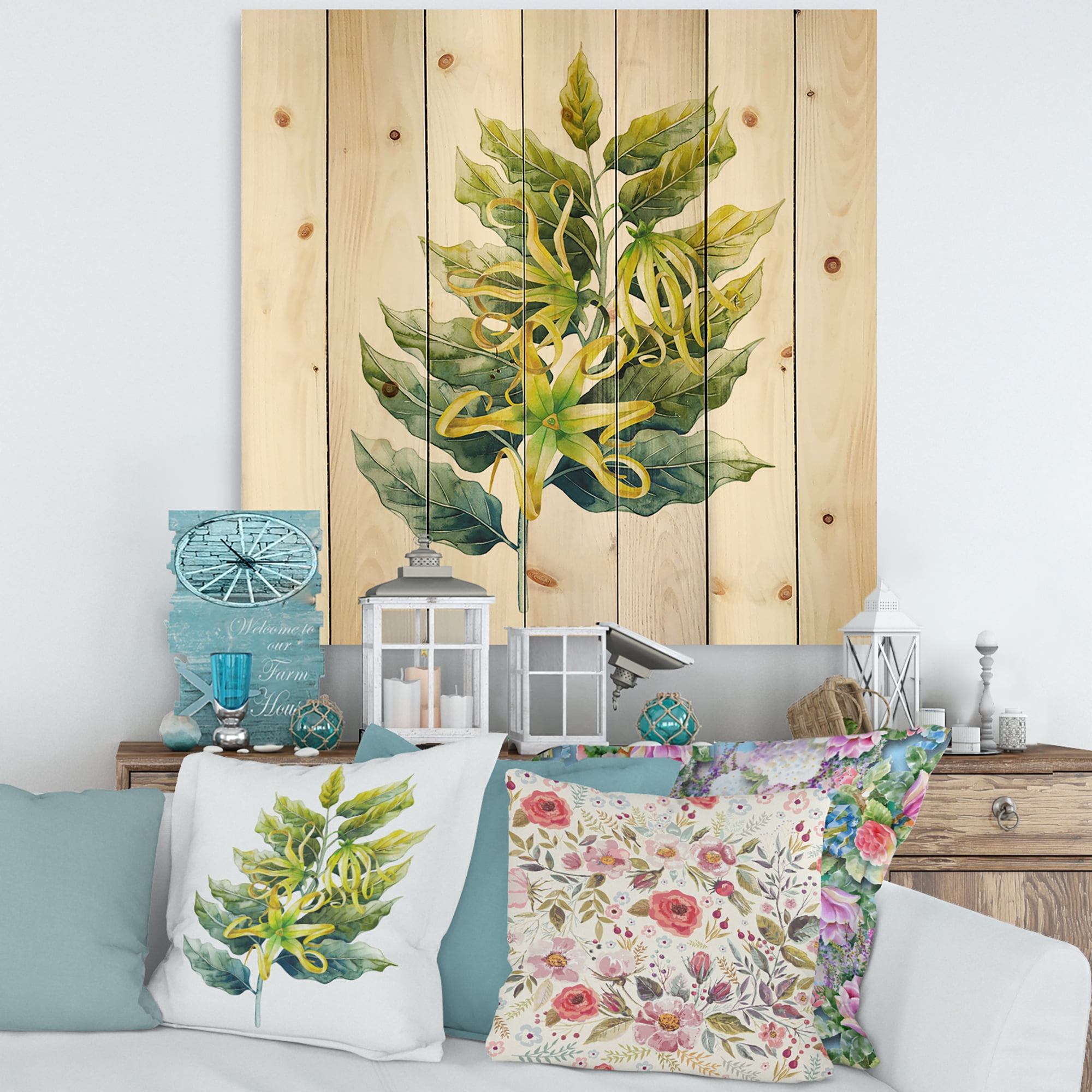 Designart 'Ylang Ylang Flower On White' Traditional Print on Natural Pine Wood