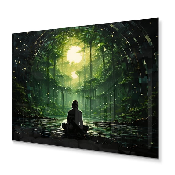 Designart "Yoga Amidst the Rainforest Green and Black" Yoga Metal Wall Art Prints