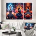 thumbnail image 1 of Designart "Yoga Lotus Woman in Blue and Pink III" Fashion Woman Wall Art Set Of 3 - Glam Blue Gallery Wall Set For Home Decor, 1 of 6