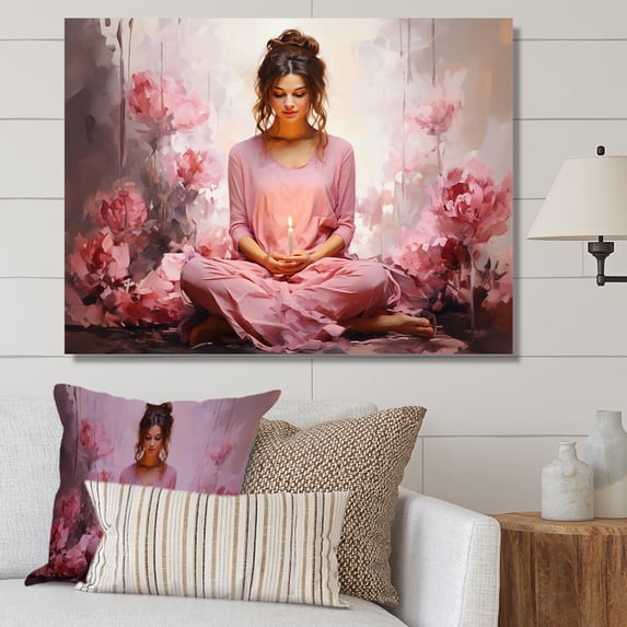 Designart "Yoga Meditation With A Pink Theme" Yoga Canvas Wall Art