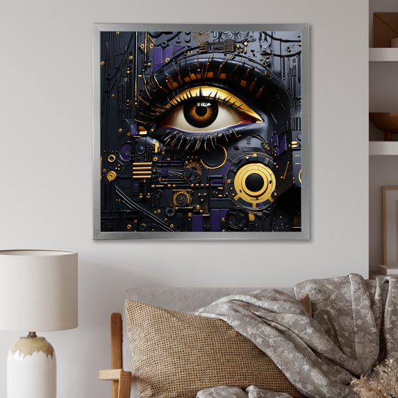 Designart "Yoruba Woman's Eye in Royalty II" Animals Framed Wall Art Decor - Coastal Gold Coastal Coral Under Water Hallway Framed Wall Art Decor