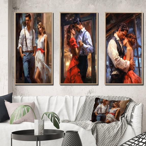 Designart "Young Couple Painting Before the Dance" Couple Framed Wall Art Set Of 3 - White Glam Frame Gallery Set For Office Decor
