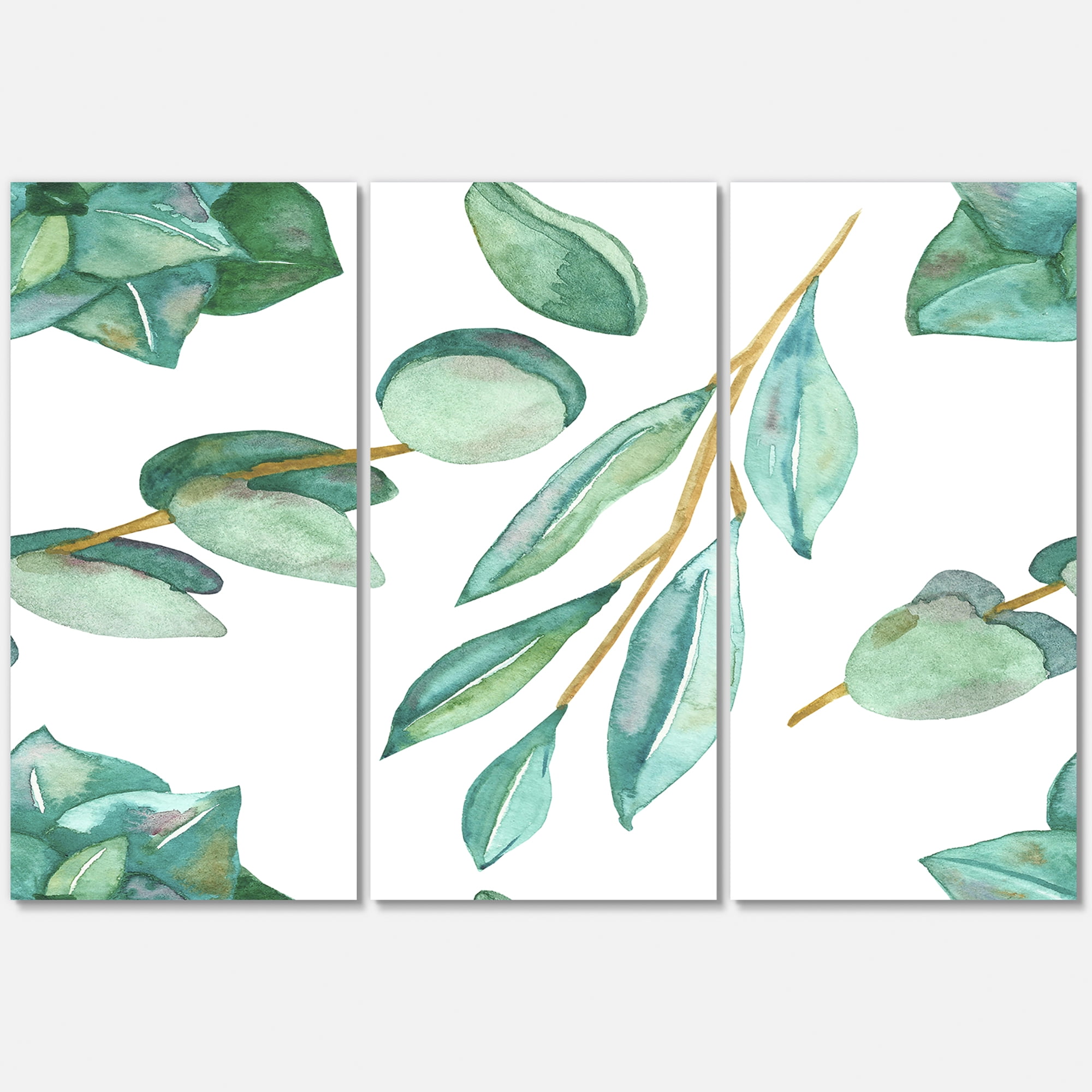 Designart ' Young Eucalyptus Branches and Leaves III ' Traditional Canvas Wall Art Print