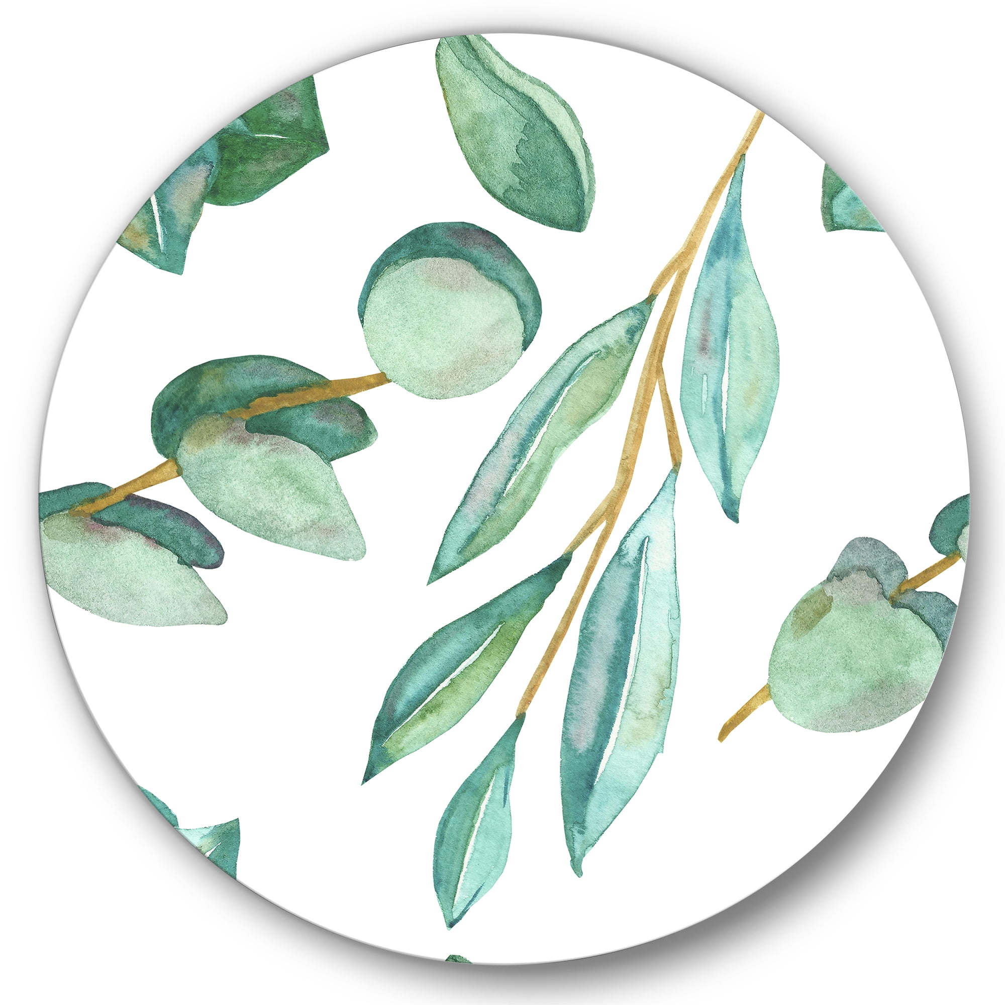 Designart 'Young Eucalyptus Branches and Leaves III' Traditional Circle Metal Wall Art 11x11 - Disc of 11