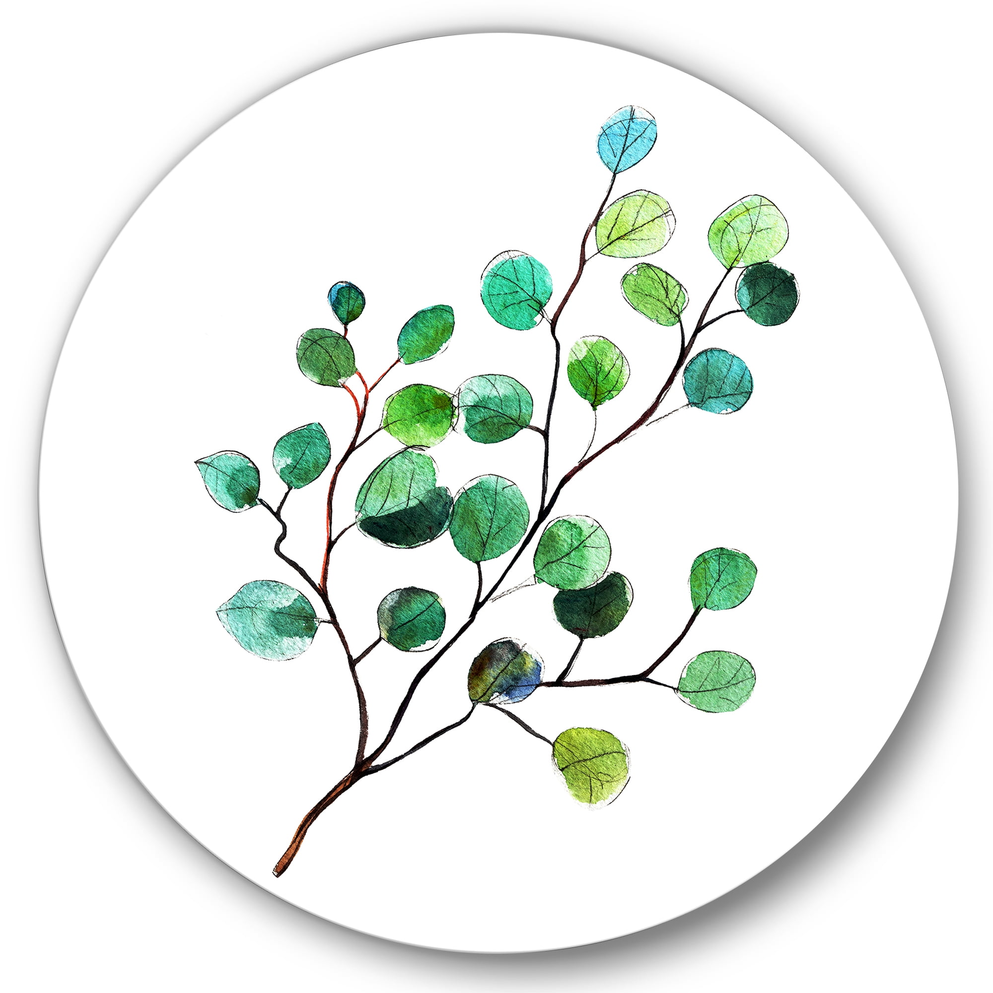 Designart 'Young Eucalyptus Branches and Leaves IV' Traditional Circle Metal Wall Art 23x23 - Disc of 23