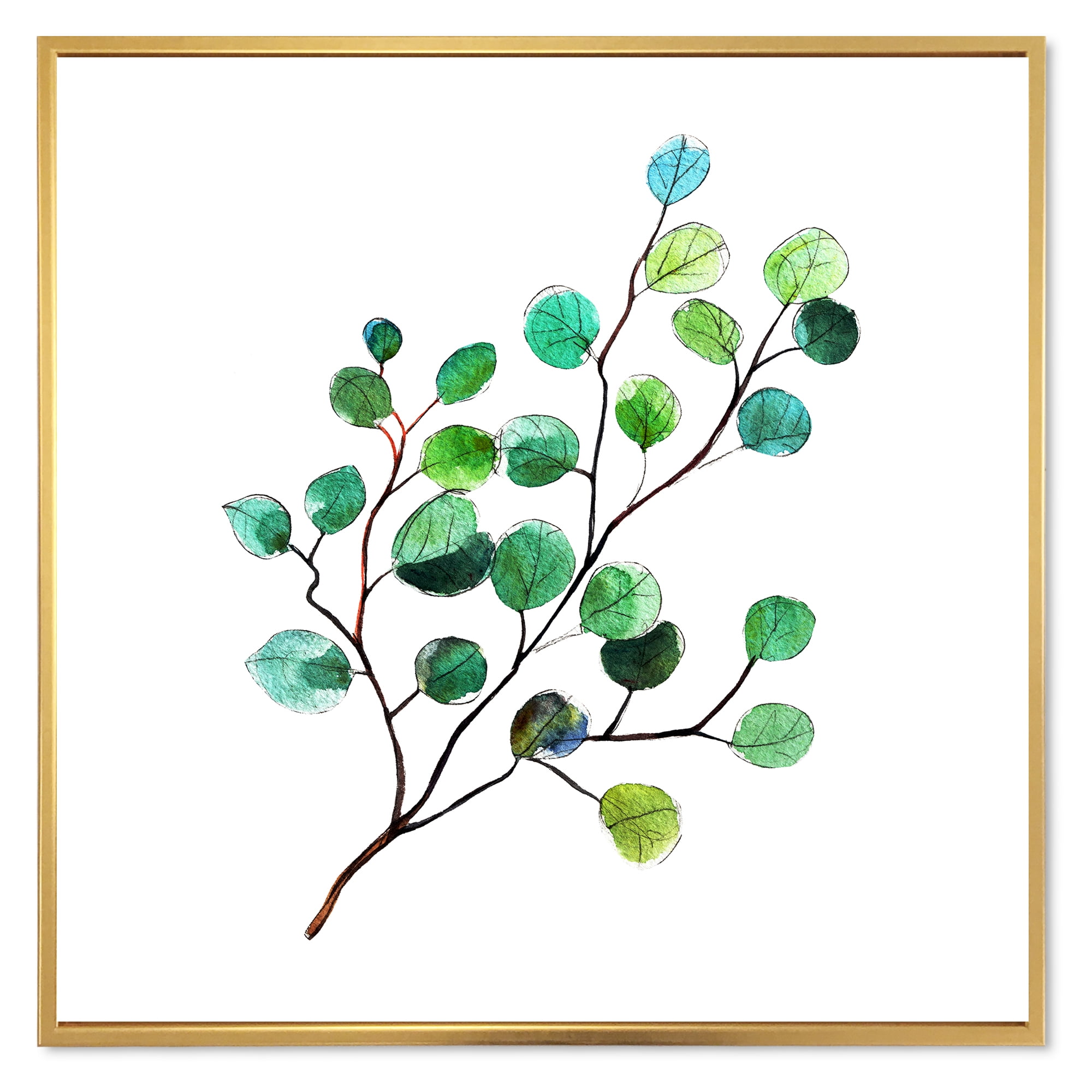 Designart 'Young Eucalyptus Branches and Leaves IV' Traditional Framed Canvas Wall Art Print