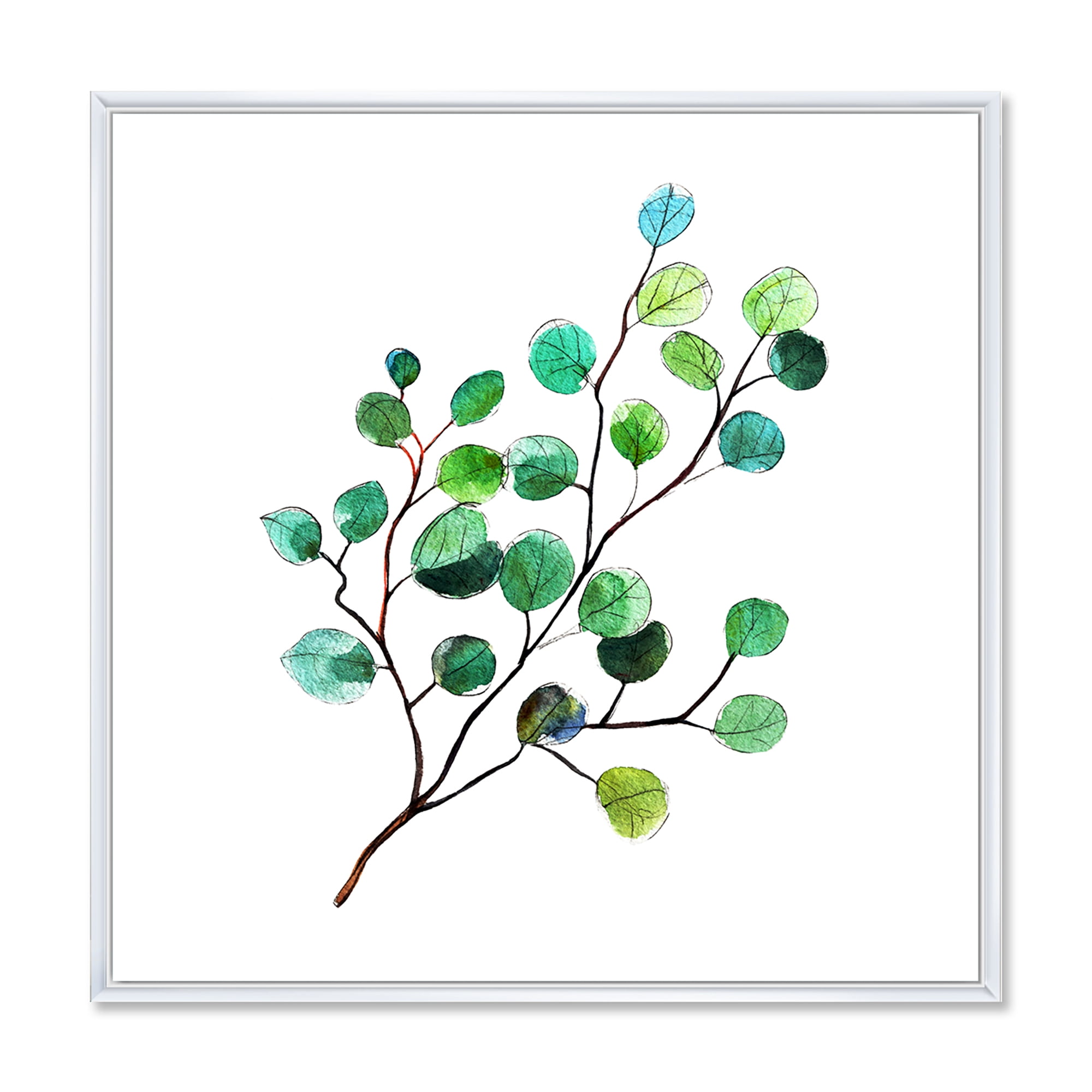 Designart 'Young Eucalyptus Branches and Leaves IV' Traditional Framed Canvas Wall Art Print