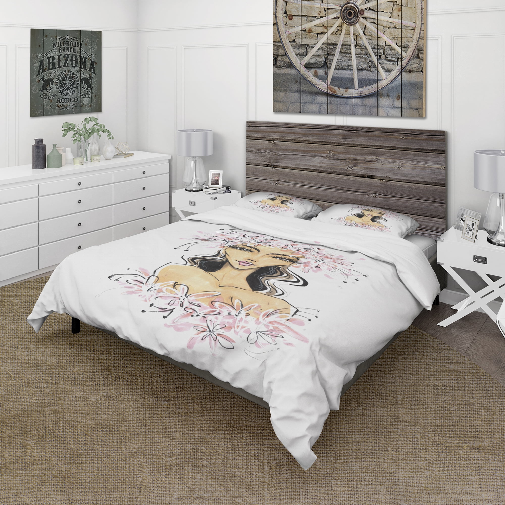 Designart 'Young Girl in Flowers' Glamour Duvet Cover Set