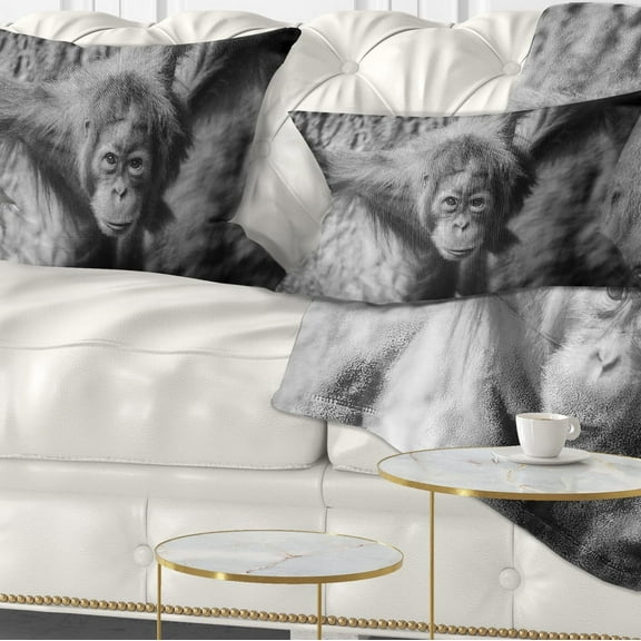 Designart Young Orangutan Black - Abstract Throw Pillow - 12x20