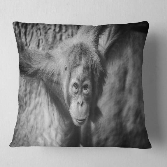 Designart Young Orangutan Black - Abstract Throw Pillow - 18x18